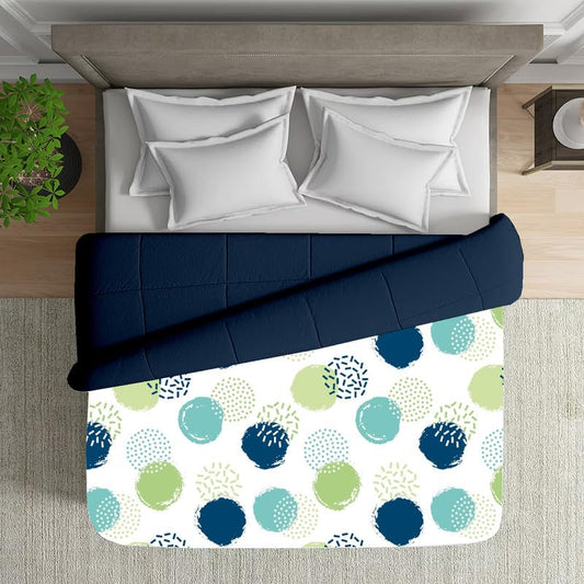 Reversible Microfiber Dohar Blanket – Lightweight All-Season Comfort, Ultra-Soft Microfiber, Perfect for Single & Double Beds, Ideal for Festive Gifting, Circle Pop & Navy Blue