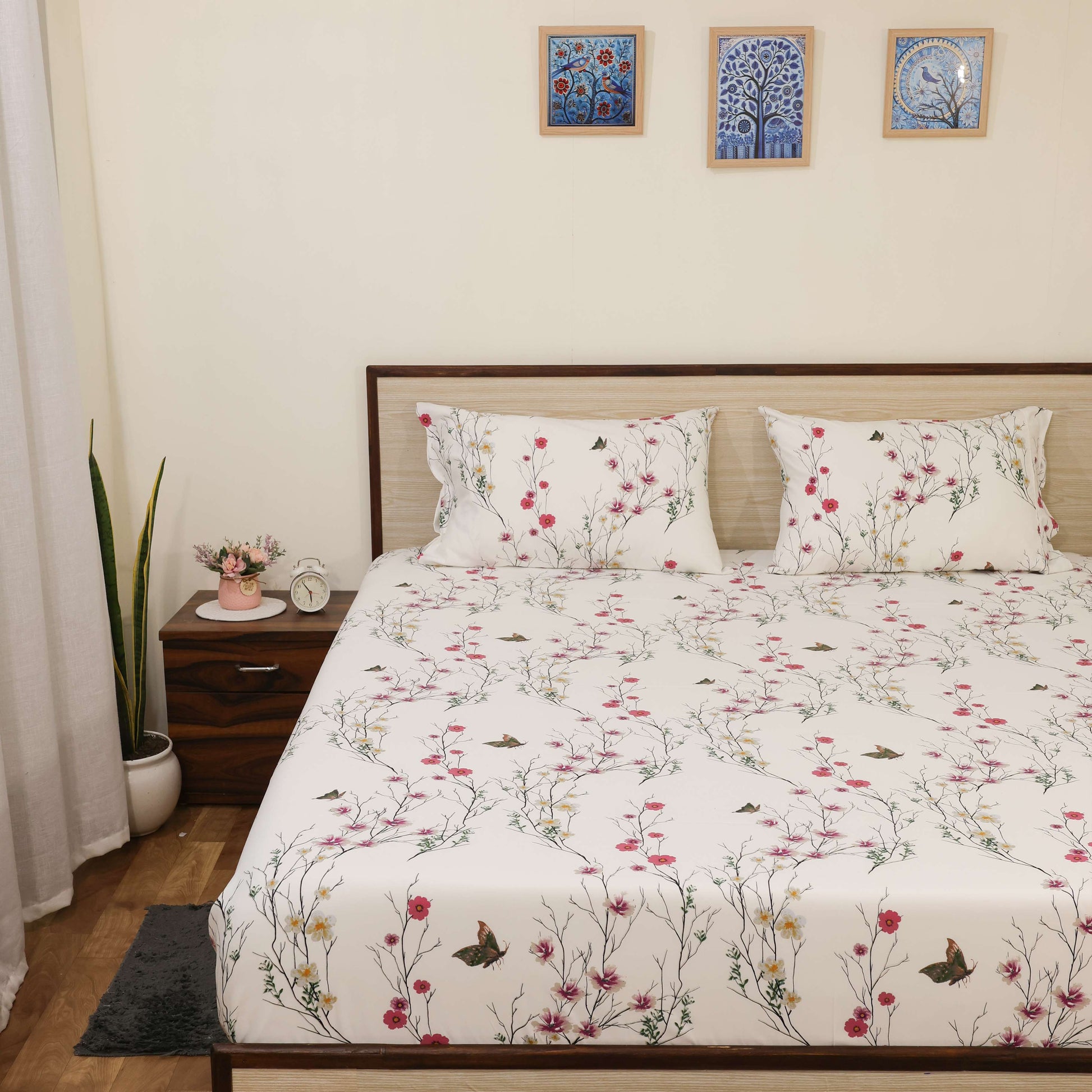 Premium Printed Microfiber All Round Elastic Fitted Bedsheet only| 10 Inch Deep Pocket | Wrinkel Free Bed Cover (Butterfly Bliss Print)