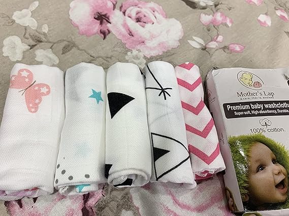 Baby Muslin Washcloths for Newborn | Soft & Reusable | Random Designs | 12×12 Inch Infant Wash Cloth Set - Random Print