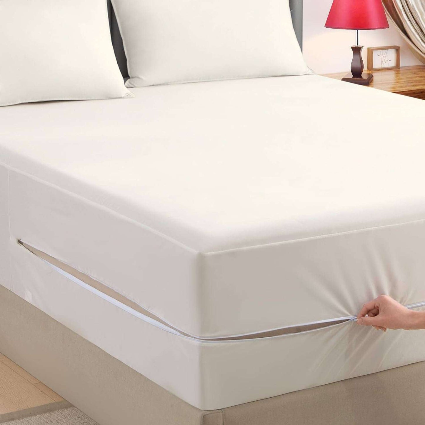Zipper Fitted Sheet | Super Soft Microfiber | Wrinkle, Fade & Stain Resistant | Hypoallergenic Hotel Luxury Bedding | 1 Piece Only (Ivory)