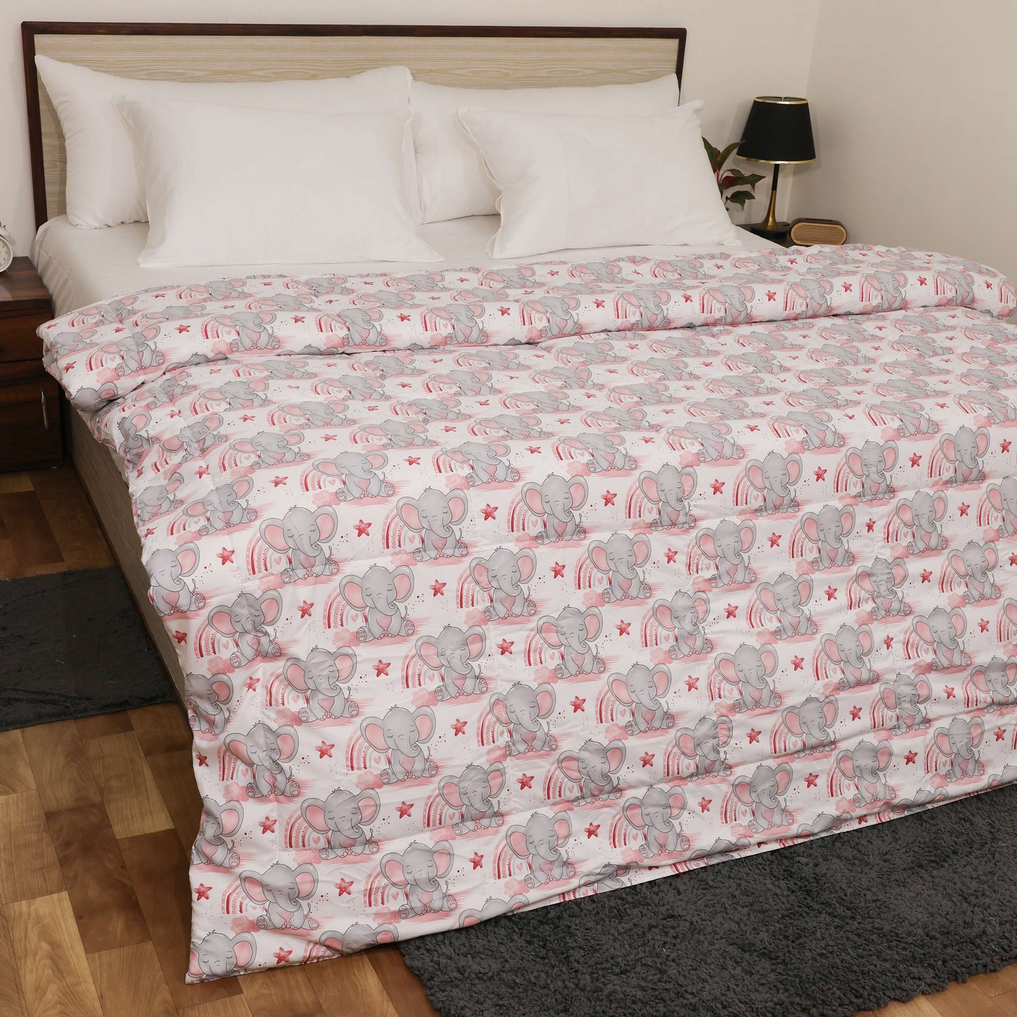 Luxurious Down Alternative AC Comforter | All Season Warmth Down 1 PC Comforter Set | 100% Microfiber Cover | Down Fiber Duvet Insert (Cute Elephant)