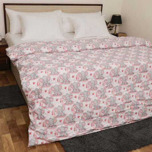 Luxurious Down Alternative AC Comforter | All Season Warmth Down 1 PC Comforter Set | 100% Microfiber Cover | Down Fiber Duvet Insert (Cute Elephant)