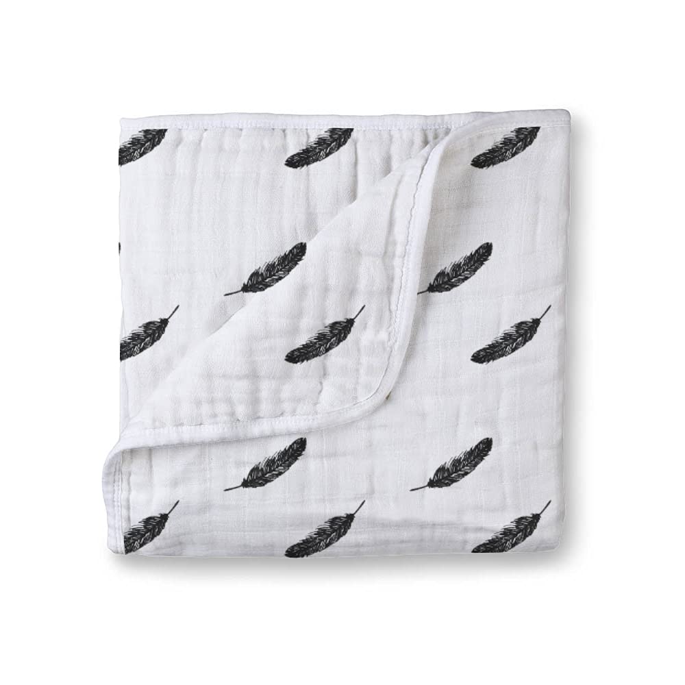 Muslin Cotton 4-Layer Baby Quilt / Dream Blanket | Lightweight Nursery & Crib Blanket for Newborn to 5 Years | For Boys & Girls | 45 x 45 Inch | Baby Shower Gift | Grey Wing