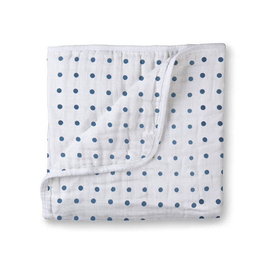 Muslin Cotton 4-Layer Baby Quilt / Dream Blanket | Lightweight Nursery & Crib Blanket for Newborn to 5 Years | For Boys & Girls | 45 x 45 Inch | Baby Shower Gift | Dot Blue