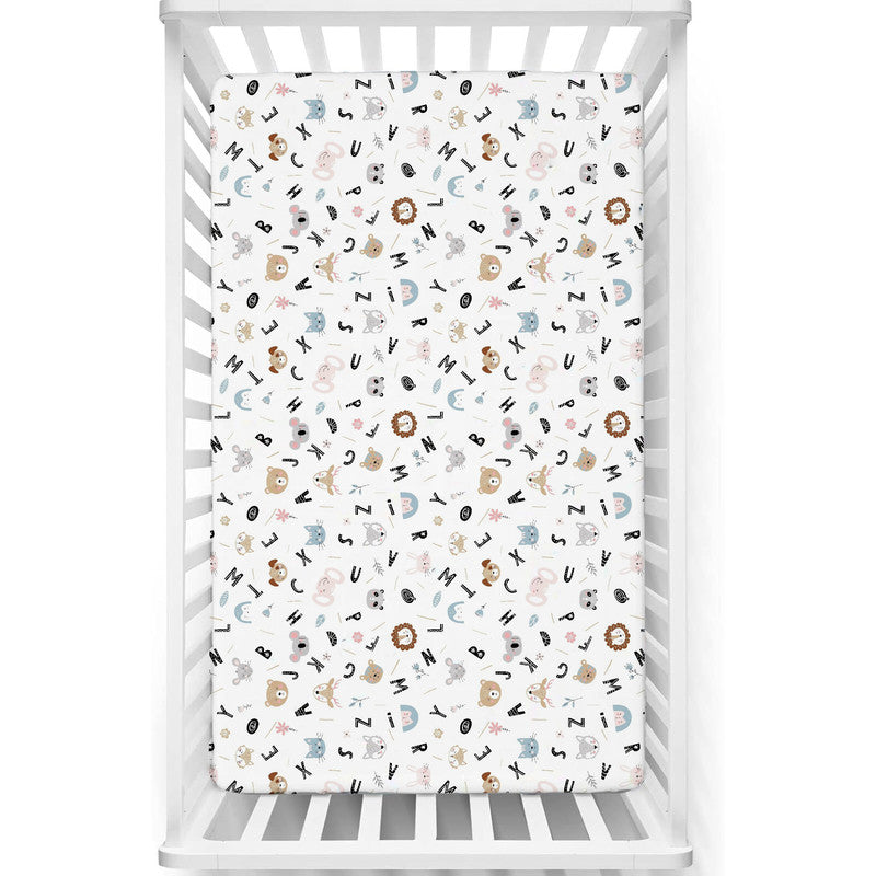 1 Piece Premium Quality Crib Fitted Sheet Only - 100% Cotton Crib Sheet for Standard Crib and Toddler Mattresses, Boys, Girls, Unisex - Alphabet Adventure