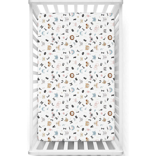 1 Piece Premium Quality Crib Fitted Sheet Only - 100% Cotton Crib Sheet for Standard Crib and Toddler Mattresses, Boys, Girls, Unisex - Alphabet Adventure