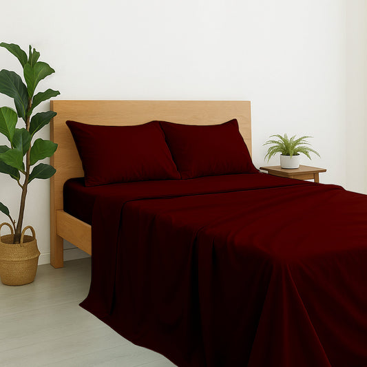 Luxury Giza Cotton 4-Piece Bed Sheet Set | Ultra-Soft & Breathable | Extra Deep 10-Inch Pocket Fitted Sheet, Flat Sheet & 2 Pillow Covers (Burgundy)