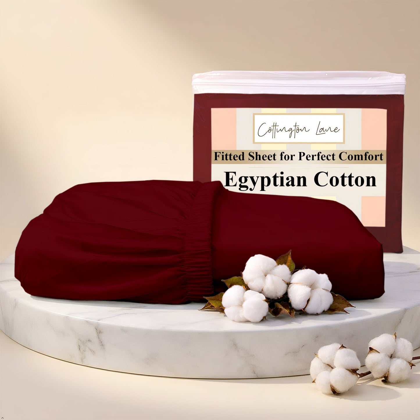 Premium 100% Cotton Fitted Bedsheet | Soft & Cooling Hotel-Quality Sheet | 10-Inch Deep Pocket, All-Round Elastic (Burgundy)