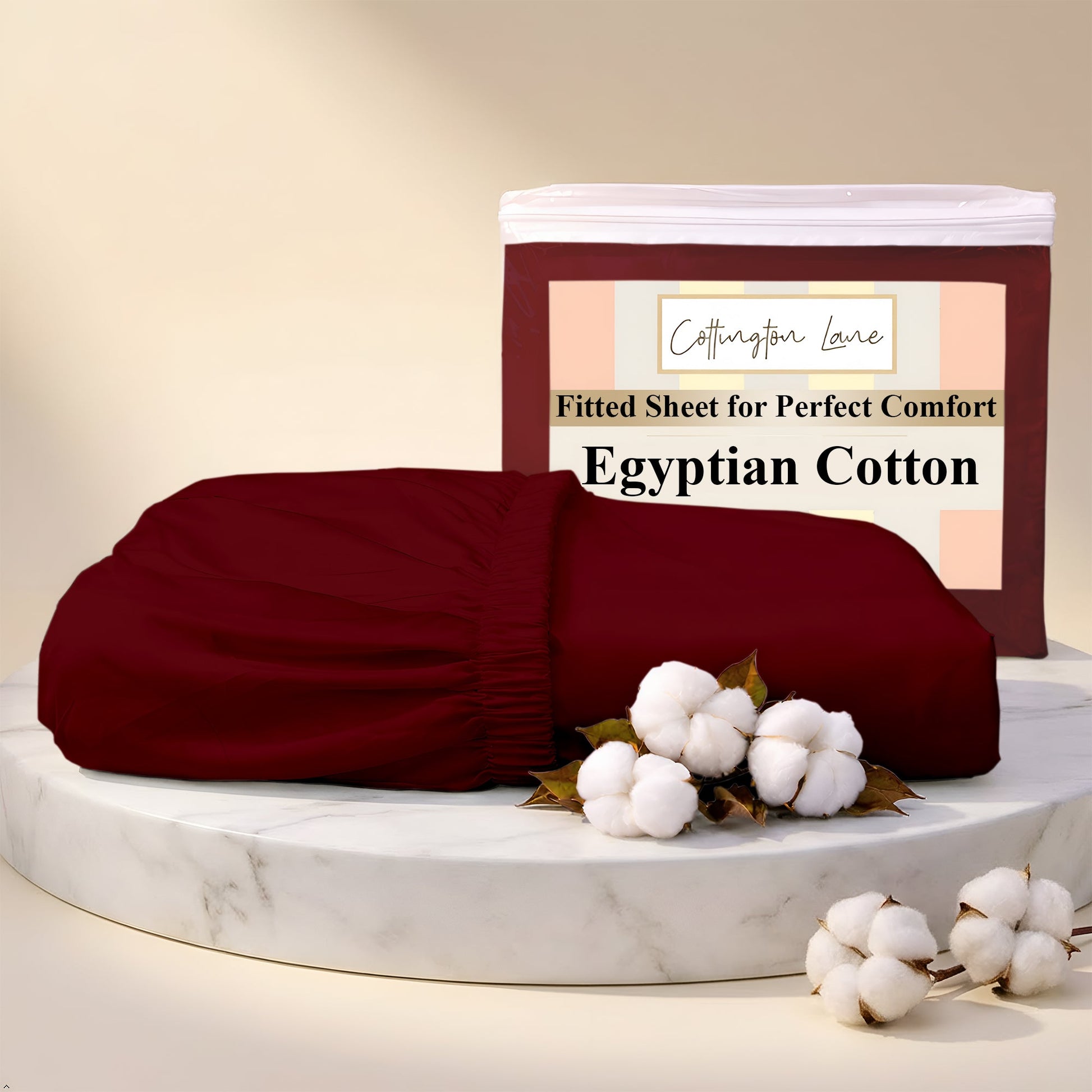 Premium 100% Cotton Fitted Bedsheet | Soft & Cooling Hotel-Quality Sheet | 10-Inch Deep Pocket, All-Round Elastic (Burgundy)