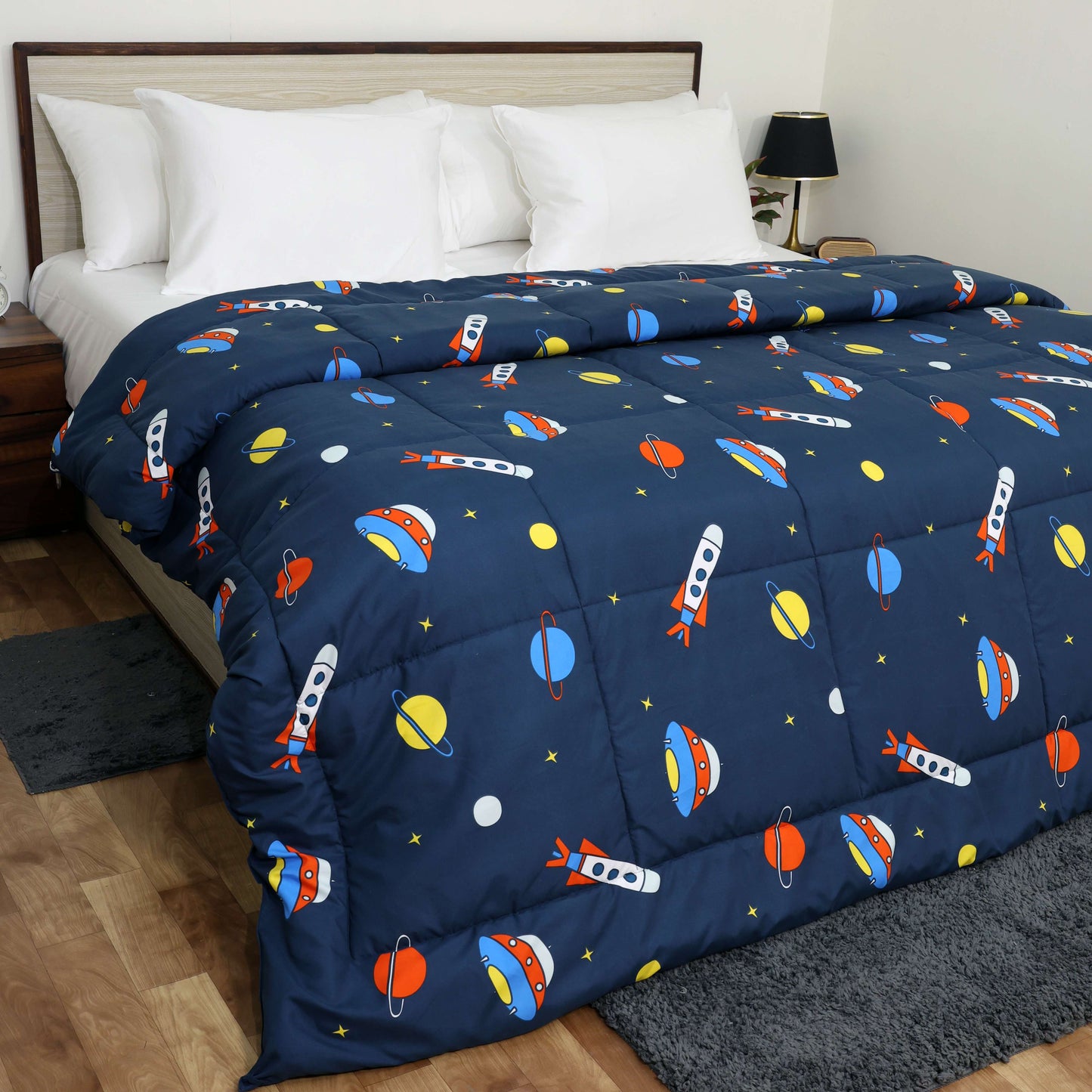 Luxurious Down Alternative AC Comforter | All Season Warmth Down 1 PC Comforter Set | 100% Microfiber Cover | Down Fiber Duvet Insert (Planet Spaceship)