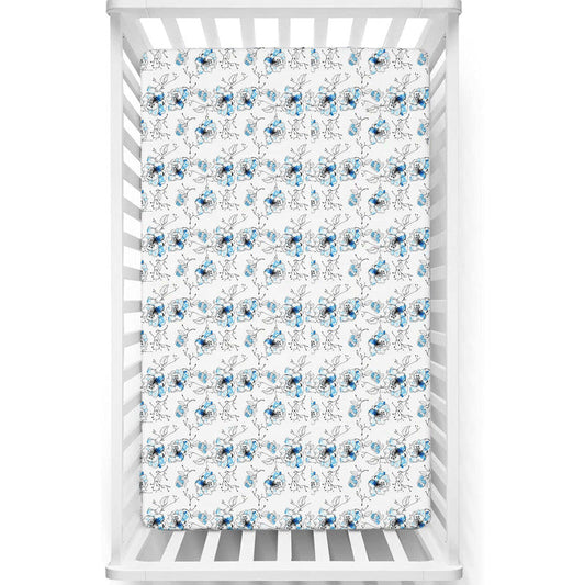 1 Piece Premium Quality Crib Fitted Sheet Only - 100% Cotton Crib Sheet for Standard Crib and Toddler Mattresses, Boys, Girls, Unisex - Blue Blossom