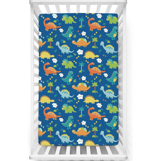 1 Piece Premium Quality Crib Fitted Sheet Only - 100% Cotton Crib Sheet for Standard Crib and Toddler Mattresses, Boys, Girls, Unisex - Blue-Dinosaur