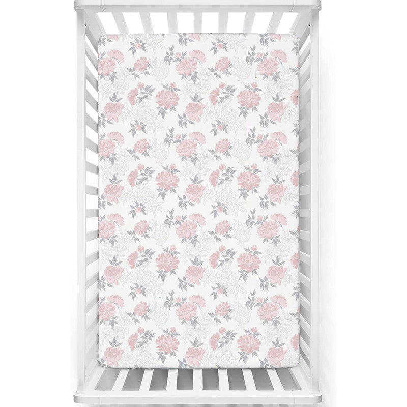 1 Piece Premium Quality Crib Fitted Sheet Only - 100% Cotton Crib Sheet for Standard Crib and Toddler Mattresses, Boys, Girls, Unisex - Blush-Petals