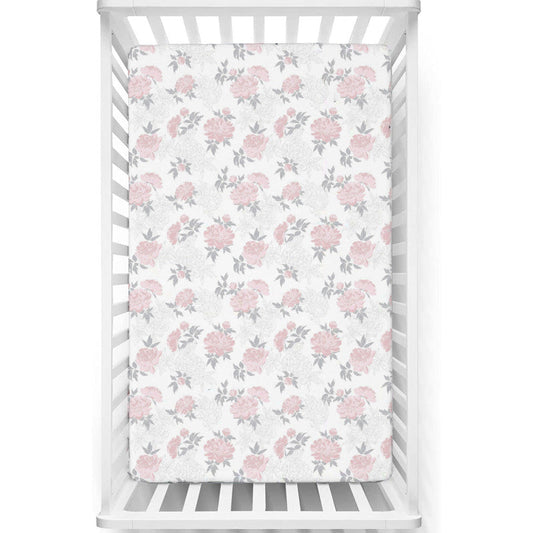 Fitted Cot Crib Sheet | Microfiber Bed Sheets for Newborn Baby Crib Mattress | Deep Pocket All Round Elastic Fitted Crib Sheet for Baby (Blush Petals)