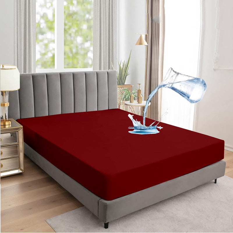100% Waterproof Mattress Protector | Soft Terry Cotton | Elastic Fitted Bed Cover | Burgundy