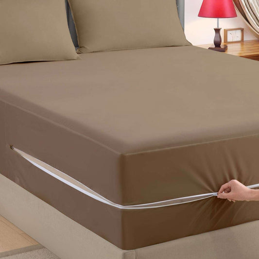 Zipper Fitted Sheet | Super Soft Microfiber | Wrinkle, Fade & Stain Resistant | Hypoallergenic Hotel Luxury Bedding | 1 Piece Only (Taupe)