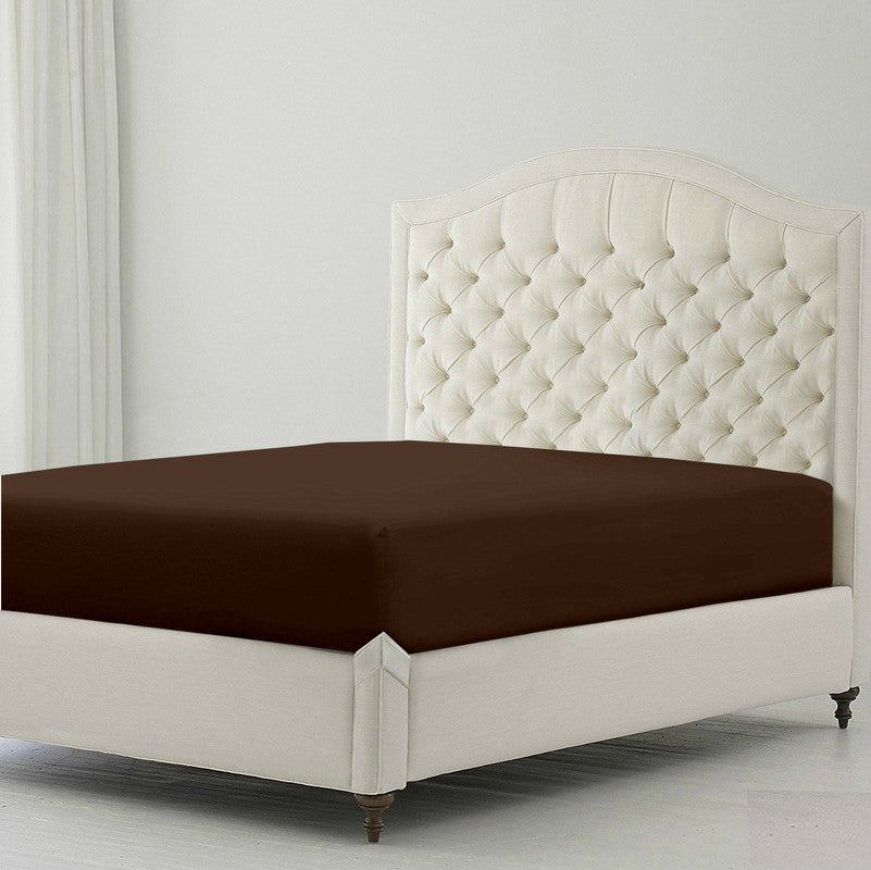 Premium 100% Giza Cotton Fitted Bedsheet | Soft & Cooling Luxury Hotel Sheet | 10-Inch Deep Pocket, All-Round Elastic (Chocolate)