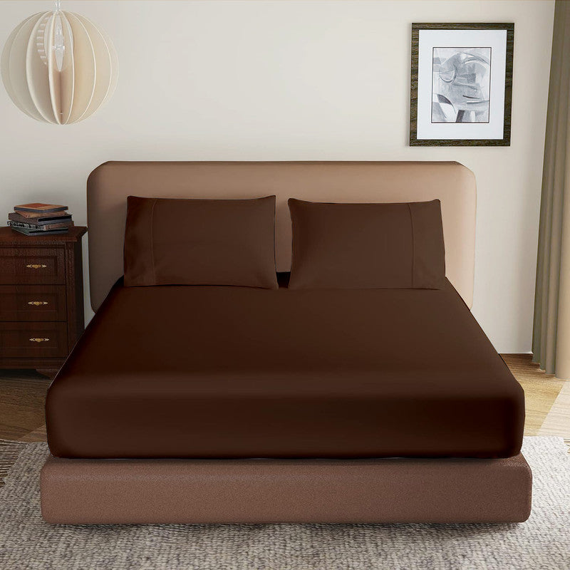 Luxury Microfiber All Round Elastic Fitted Bedsheets with 2 Pillow Covers | 10 Inch Deep Pocket Wrinkle, Fade, Stain Resistant (Chocolate)