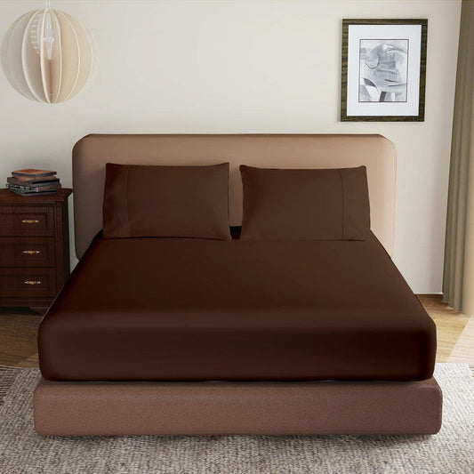 Luxury Microfiber All Round Elastic Fitted Bedsheets with 2 Pillow Covers | 10 Inch Deep Pocket Wrinkle, Fade, Stain Resistant (Chocolate)