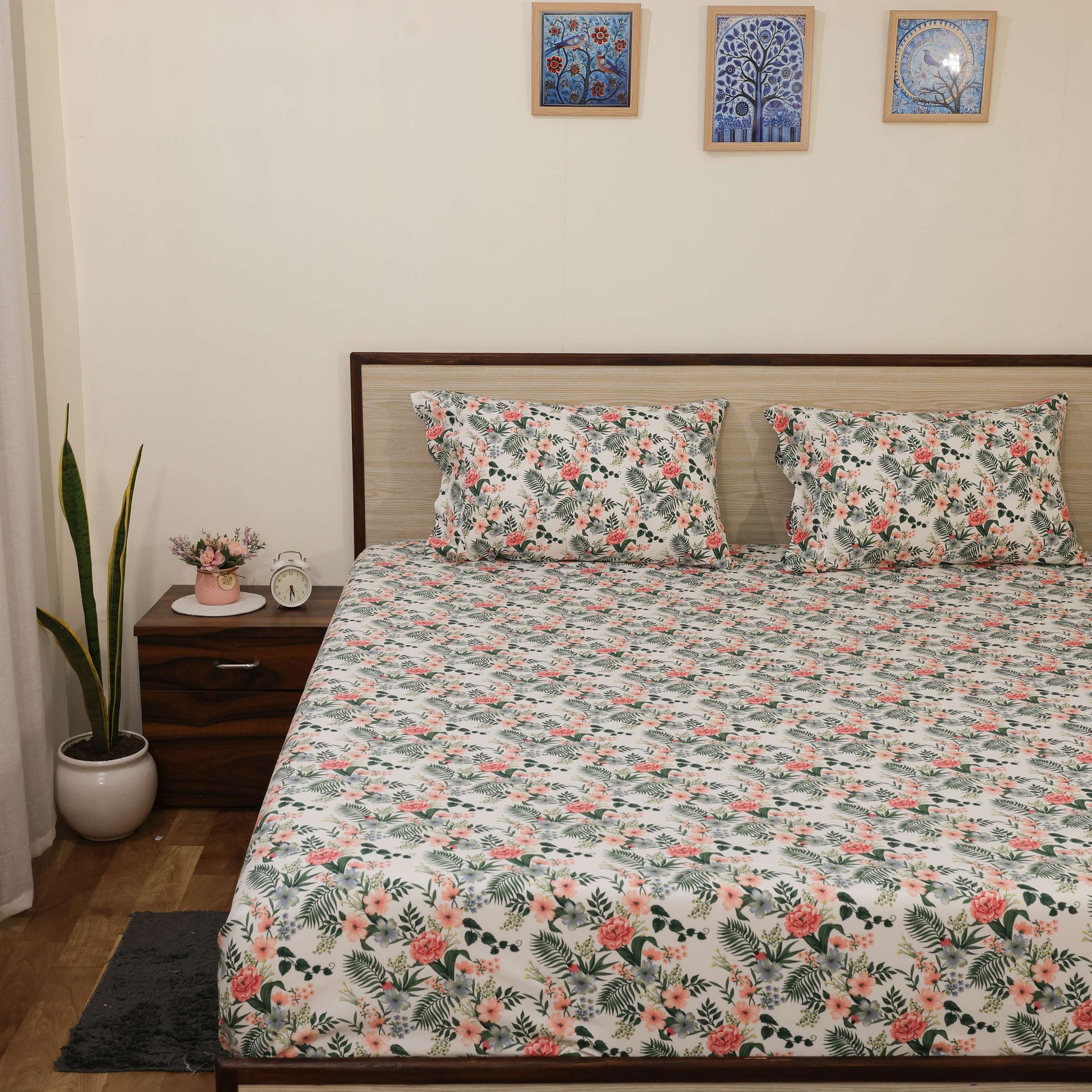 Luxury 1800 Brushed Microfiber 4PCs Printed Bedsheet chadar Set - Soft and Breathable - 1 Flat Sheet, 1 Fitted Sheet with 2 Pillow Cover - 10" Drop (Petal dream Print)