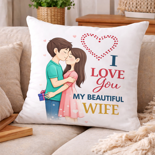 Romantic Couple Love Printed Cushion | 100% Cotton Cushion for Gifting | Decorative Cushion for Sofa & Living Room (Pack of 1)