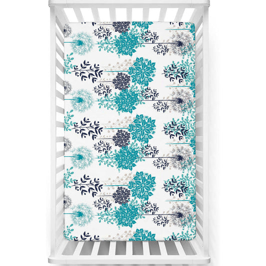 Fitted Cot Crib Sheet | Microfiber Bed Sheets for Newborn Baby Crib Mattress | Deep Pocket All Round Elastic Fitted Crib Sheet for Baby (Coverlet Blue Floral)