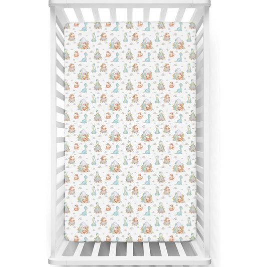 1 Piece Premium Quality Crib Fitted Sheet Only - 100% Cotton Crib Sheet for Standard Crib and Toddler Mattresses, Boys, Girls, Unisex - Cute Dino