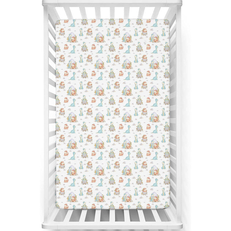 Fitted Cot Crib Sheet | Microfiber Bed Sheets for Newborn Baby Crib Mattress | Deep Pocket All Round Elastic Fitted Crib Sheet for Baby (Cute Dino)