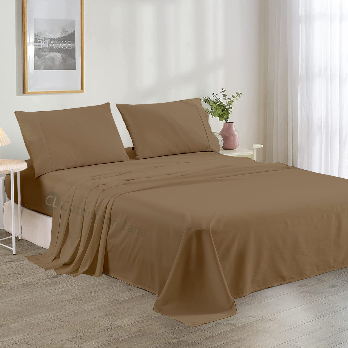 Luxury Microfiber 4-Piece Bedsheet Set | Soft & Breathable | Flat Sheet, Fitted Sheet (10" Deep) & 2 Pillow Covers (Taupe)