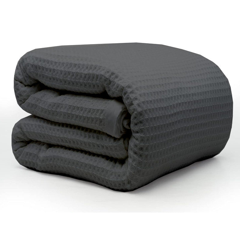 100% Tencel Waffle Weave Blanket | Lightweight, Soft & Breathable | All-Season Blanket for Adults & Kids | Dark Grey