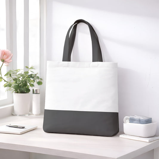 Premium Quality 100% Cotton Tote Bag 13 x 15 Inch – Reusable Eco-Friendly Canvas Shopping, Travel & Daily Carry Bag (Dark Grey/White)