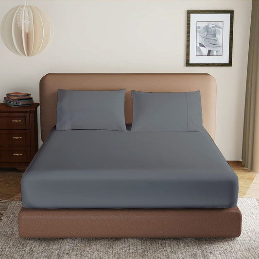 Luxury Microfiber All Round Elastic Fitted Bedsheets with 2 Pillow Covers | 10 Inch Deep Pocket Wrinkle, Fade, Stain Resistant (Dark Grey)