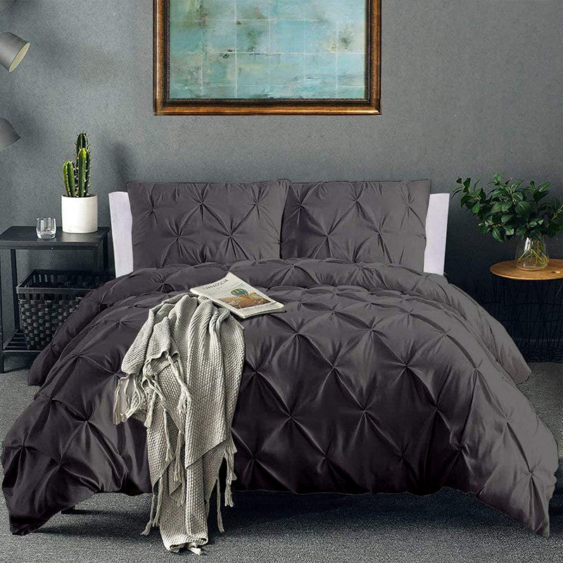 Luxurious Down Alternative Pinch Pleated Comforter | All-Season Warmth | 1 PC Comforter Set | 100% Microfiber Cover | Down Fiber Duvet Insert | Dark Grey