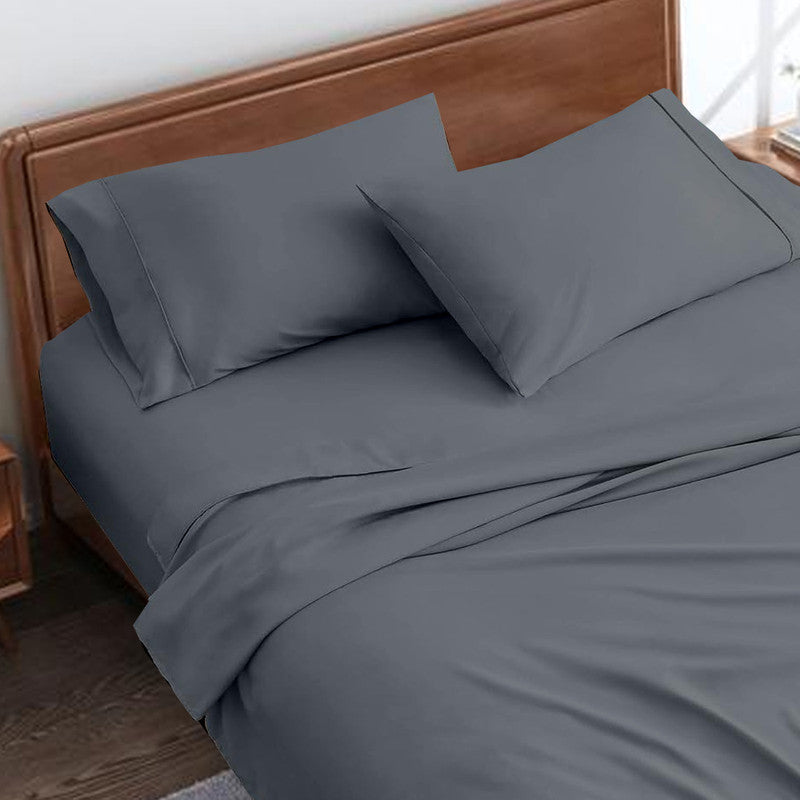 Premium 100% Giza Cotton Flat Bedsheet with 2 Pillow Covers | 400 TC Super Soft & Cooling Luxury Hotel Quality | 3-Piece Chadar Set (Dark Grey)