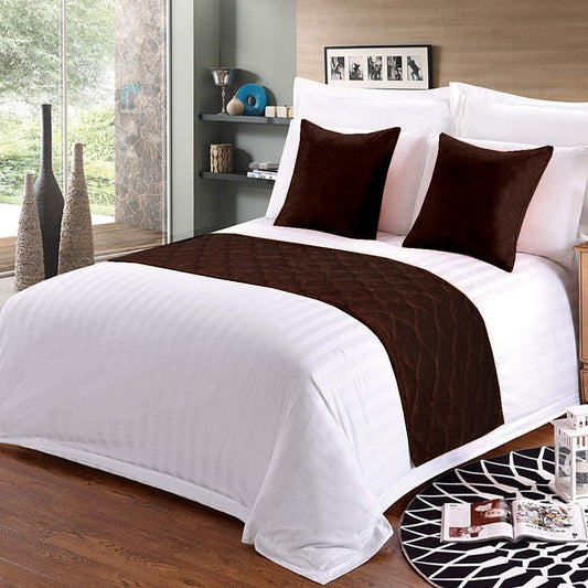100% Microfiber Bed Runner with 2 Matching Cushion Covers | Decorative Bed Scarf & Protector Slipcover for Bedrooms, Hotels & Guest Rooms - Chocolate