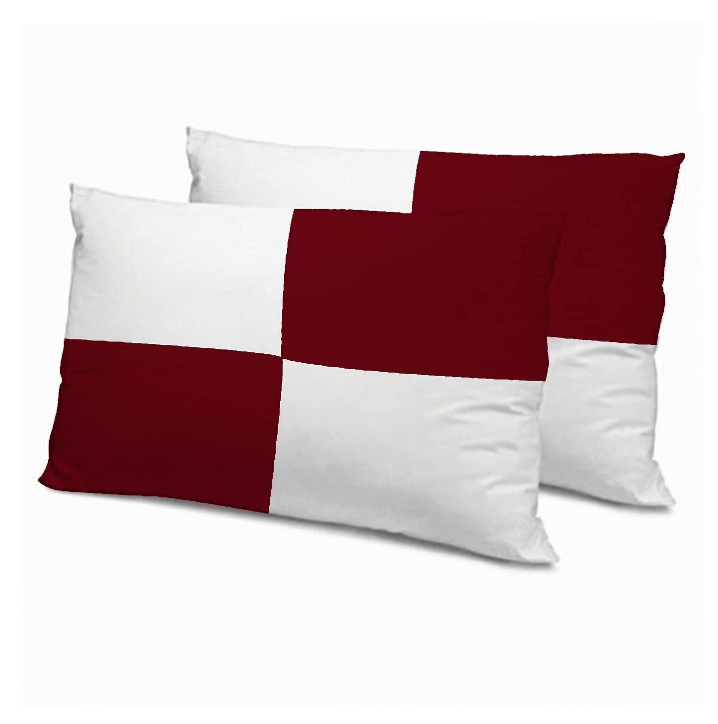 Microfiber Filled Bed Pillows for Sleeping | Takiya Combo Set of 2 for Bed Room | Super Soft Pillow Fillers for Back, Side, and Stomach Sleepers, Maroon Checks