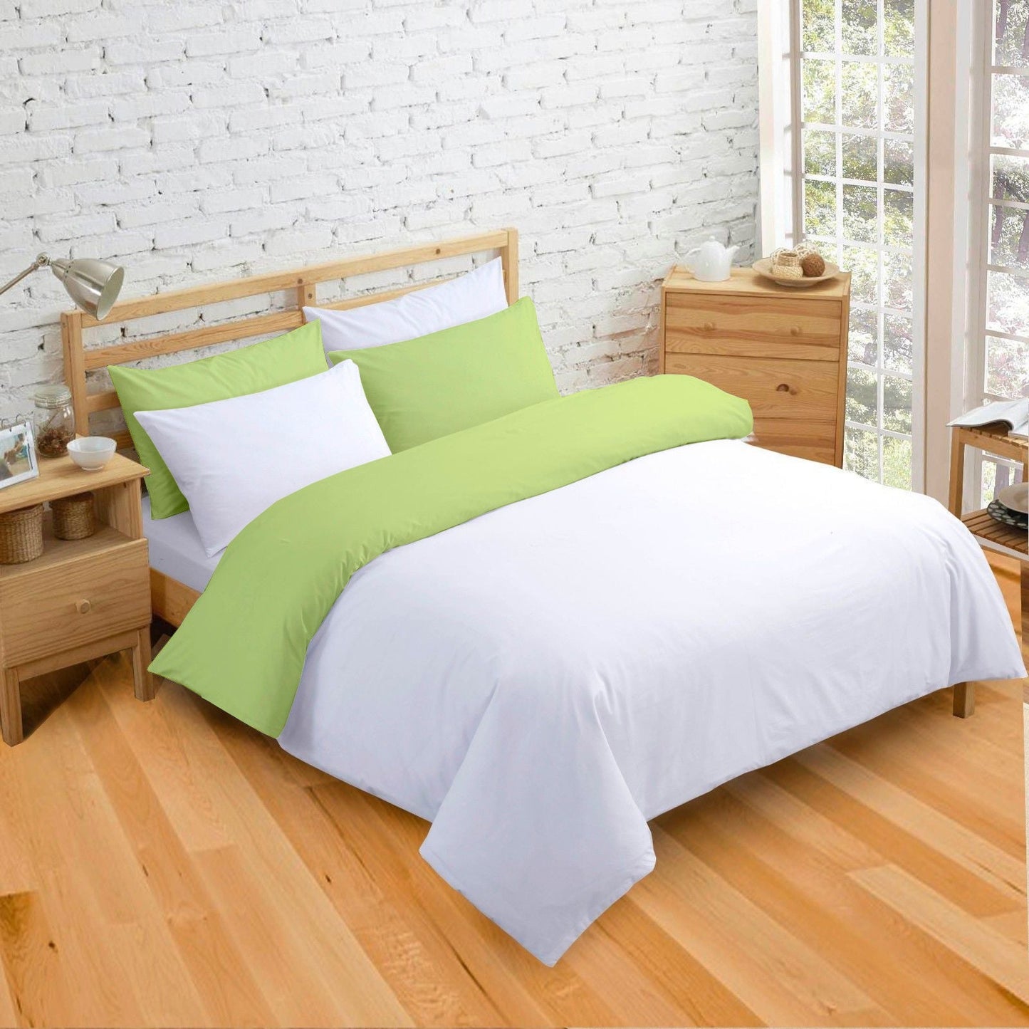 Cotton Reversible Duvet Cover Set | Silky Soft Sateen Weave | Breathable Long Staple Cotton Bedding with Zipper Closure | 3-Piece Set (1 Duvet Cover + 2 Pillowcases) Sage/White