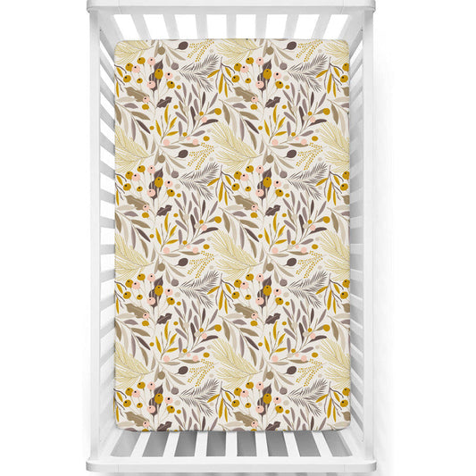 1 Piece Premium Quality Crib Fitted Sheet Only - 100% Cotton Crib Sheet for Standard Crib and Toddler Mattresses, Boys, Girls, Unisex - Floral Harmony