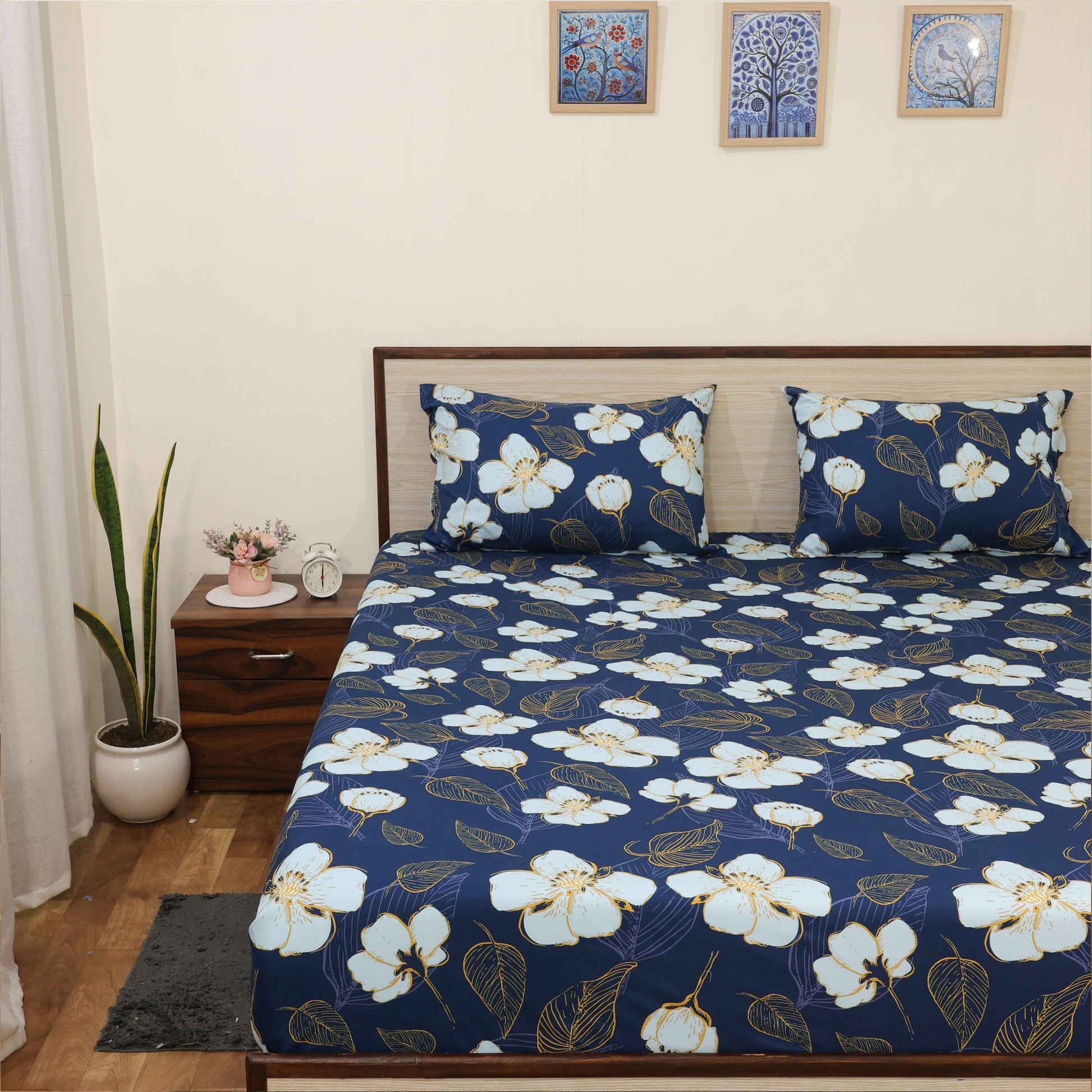 Luxury 1800 Brushed Microfiber 4PCs Printed Bedsheet chadar Set - Soft and Breathable - 1 Flat Sheet, 1 Fitted Sheet with 2 Pillow Cover - 10" Drop (Tulip Rose Print)