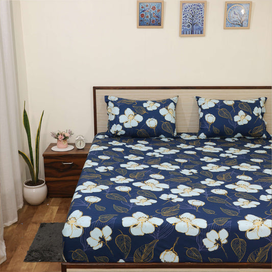 Super Soft Microfiber Fitted Bedsheet | All-Round Elastic | 10-Inch Deep Pocket | Fade, Stain & Wrinkle Resistant | 2 Pillow Covers (Tulip Rose Print)