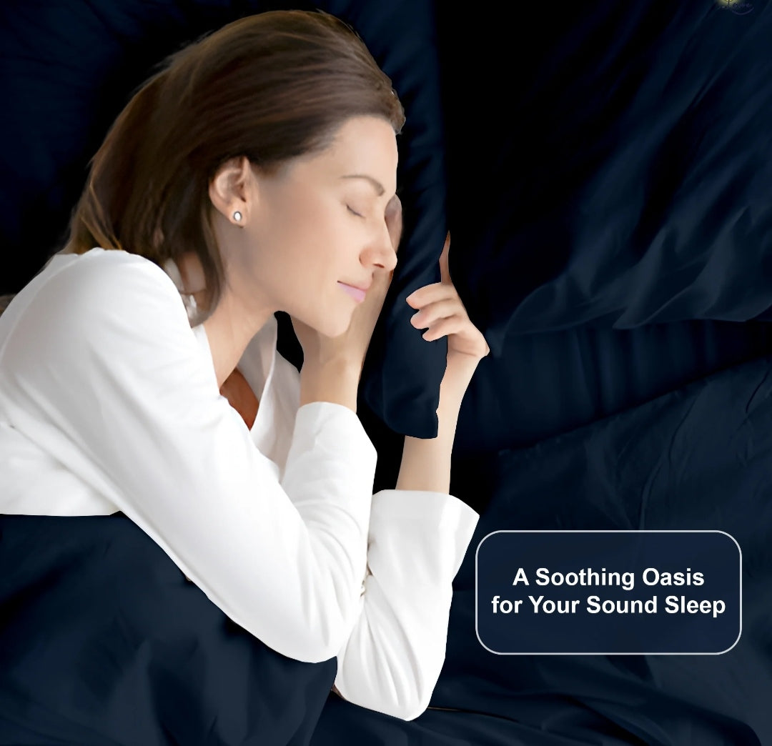 Premium 100% Cotton 4-Piece Bed Sheet Set | 400 TC | Flat Sheet, Elastic Fitted Sheet & 2 Pillow Covers | 10-Inch Deep Pocket (Navy Blue)