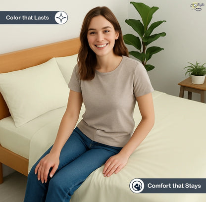 Premium 100% Cotton 4-Piece Bed Sheet Set | 400 TC | Flat Sheet, Elastic Fitted Sheet & 2 Pillow Covers | 10-Inch Deep Pocket (Ivory)