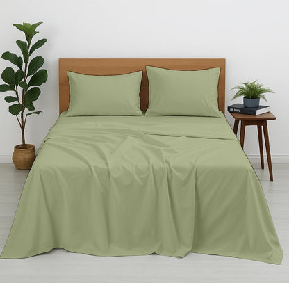 Premium 100% Cotton 4-Piece Bed Sheet Set | 400 TC | Flat Sheet, Elastic Fitted Sheet & 2 Pillow Covers | 10-Inch Deep Pocket (Sage)