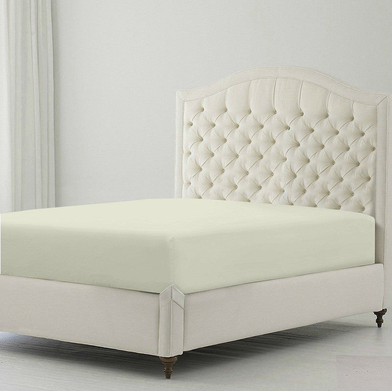 Premium 100% Giza Cotton Fitted Bedsheet | Soft & Cooling Luxury Hotel Sheet | 10-Inch Deep Pocket, All-Round Elastic (Ivory)
