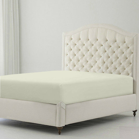 Premium 100% Giza Cotton Fitted Bedsheet | Soft & Cooling Luxury Hotel Sheet | 10-Inch Deep Pocket, All-Round Elastic (Ivory)