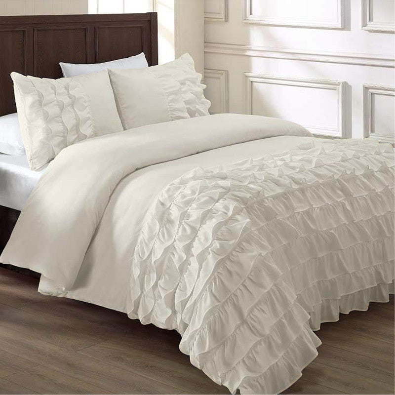 Cotton Waterfall Duvet Cover Set | Silky Soft Sateen Weave | Breathable Long Staple Cotton Bedding with Zipper Closure | 3-Piece Set (1 Duvet Cover + 2 Pillowcases) Ivory