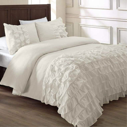 Cotton Waterfall Duvet Cover Set | Silky Soft Sateen Weave | Breathable Long Staple Cotton Bedding with Zipper Closure | 3-Piece Set (1 Duvet Cover + 2 Pillowcases) Ivory