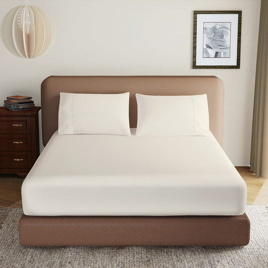 Luxury Microfiber All Round Elastic Fitted Bedsheets with 2 Pillow Covers | 10 Inch Deep Pocket Wrinkle, Fade, Stain Resistant (Ivory)
