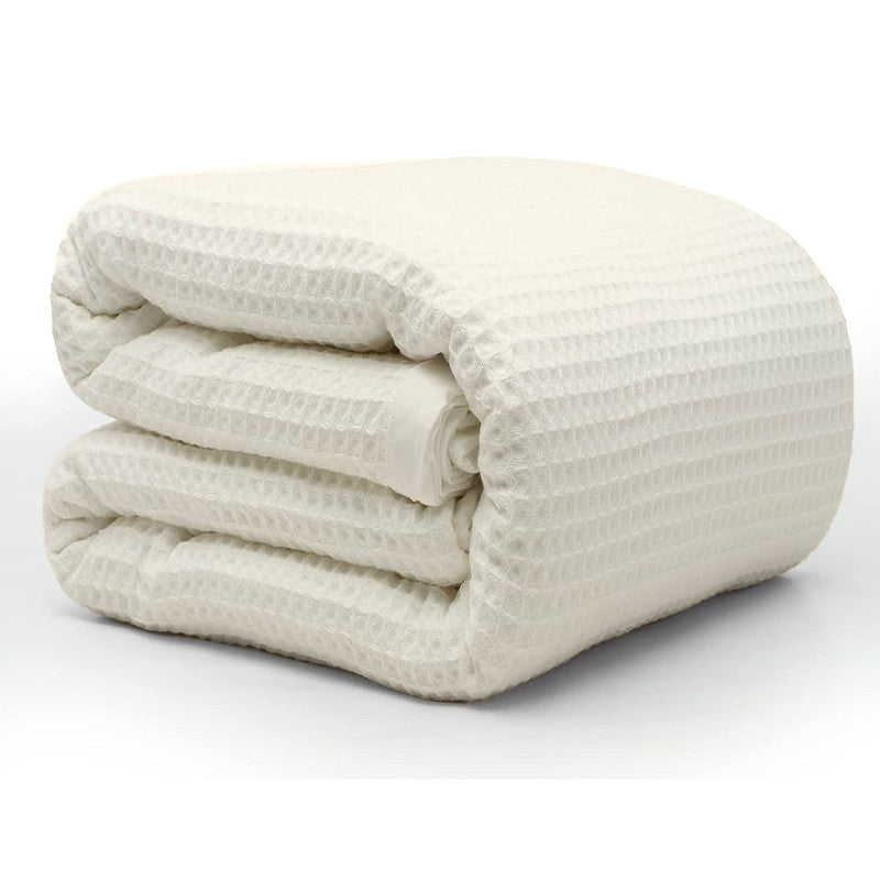 100% Tencel Waffle Weave Blanket | Lightweight, Soft & Breathable | All-Season Blanket for Adults & Kids | Ivory
