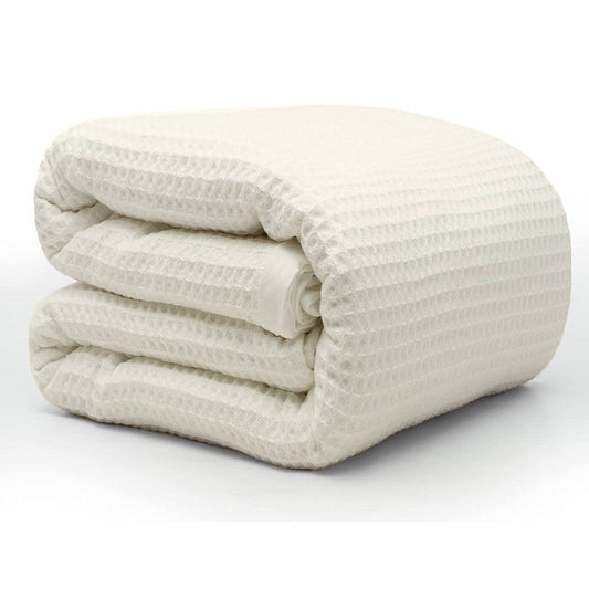 100% Tencel Waffle Weave Blanket | Lightweight, Soft & Breathable | All-Season Blanket for Adults & Kids | Ivory